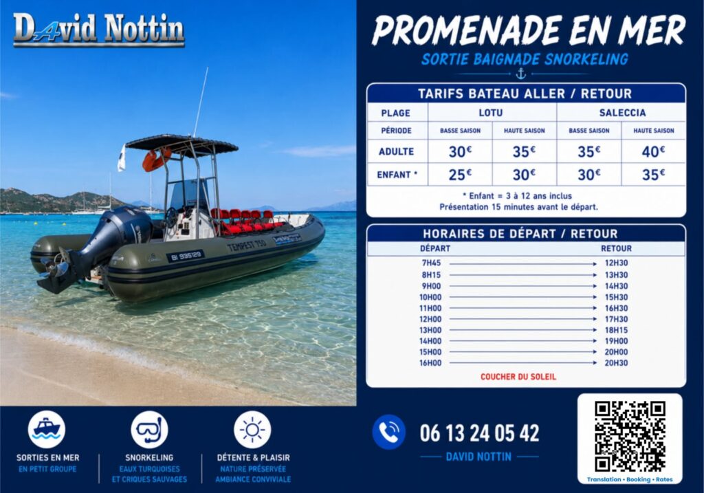 taxi boat saint florent plage de saleccia et du lodu